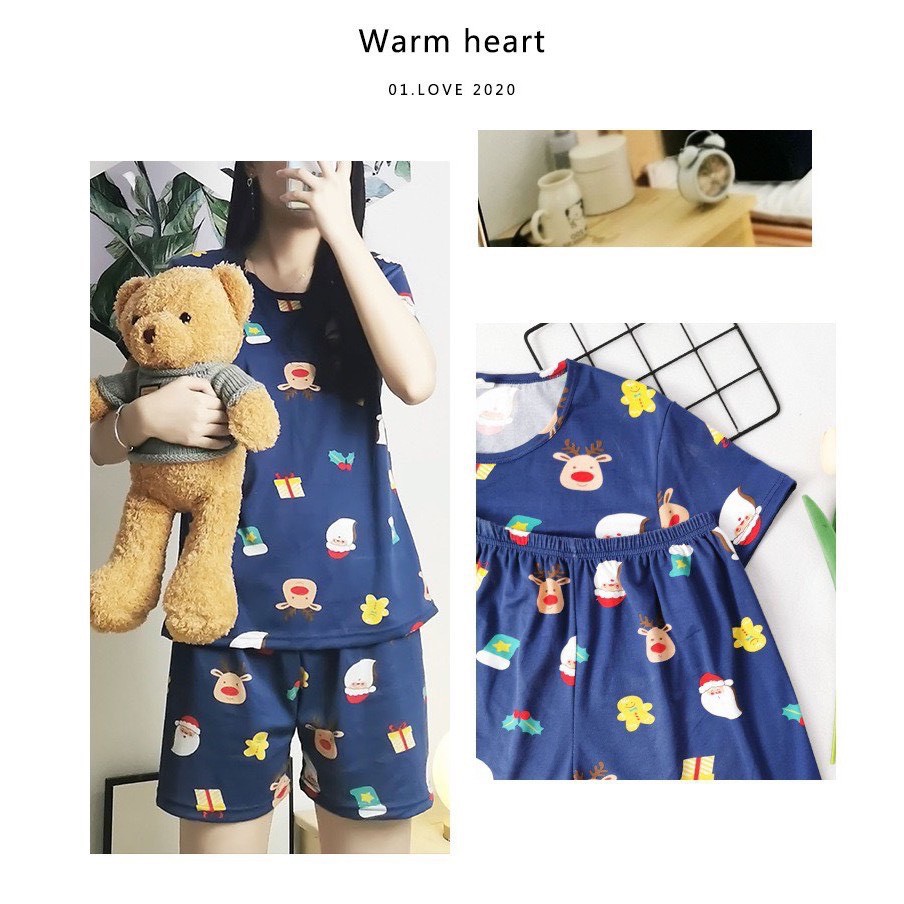 Đồ Bộ Nữ ❤️FREESHIP❤️ Bộ Ngủ Nữ Cotton Thun Cộc Tay Pijama Phối Hoạ Tiết Đáng Yêu mã QA001