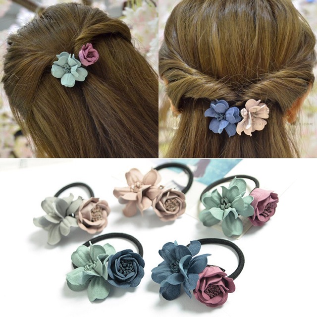 Cột tóc 2 hoa handmade cao cấp