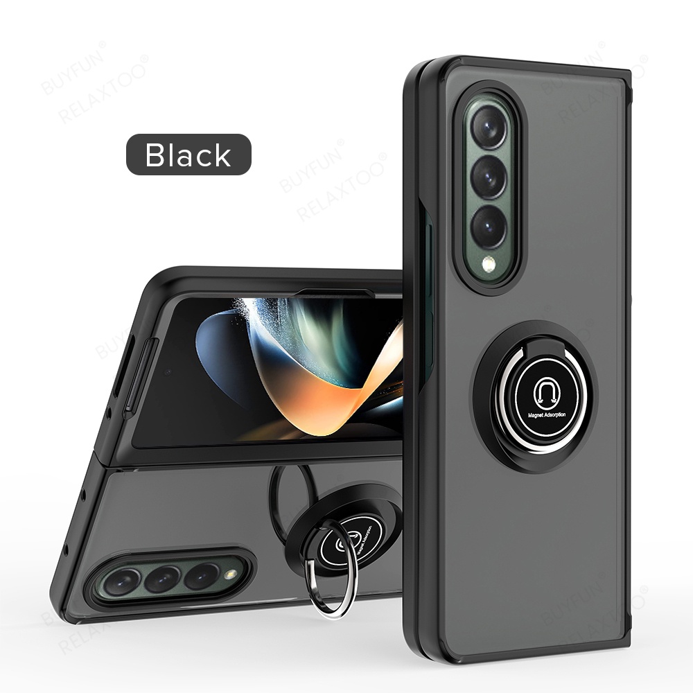 Samung ZFold 4 Case Matte Hard PC Back Cover For Samsung Galaxy Z Fold4 Fold 4 ZFold4 5G Car Magnet Holder Ring Shockproof Coque