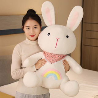 Thỏ nhồi bông đồ chơi mềm mại màu cầu vồng đáng yêu cho bé