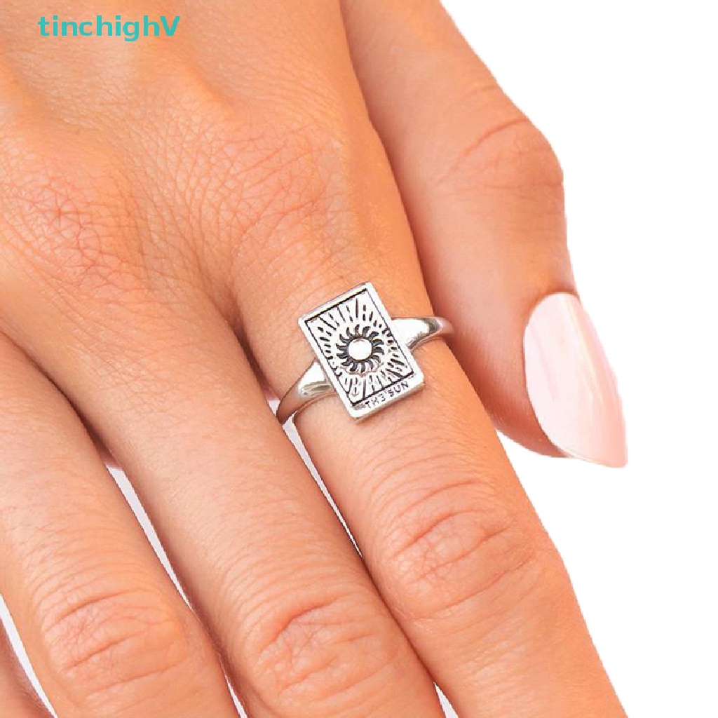 [TinchighV] Nhẫn Thẻ Bài Tarot Chạm Khắc Hình Mặt Trời Mặt Trăng Có Thể Điều Chỉnh [Mới]
