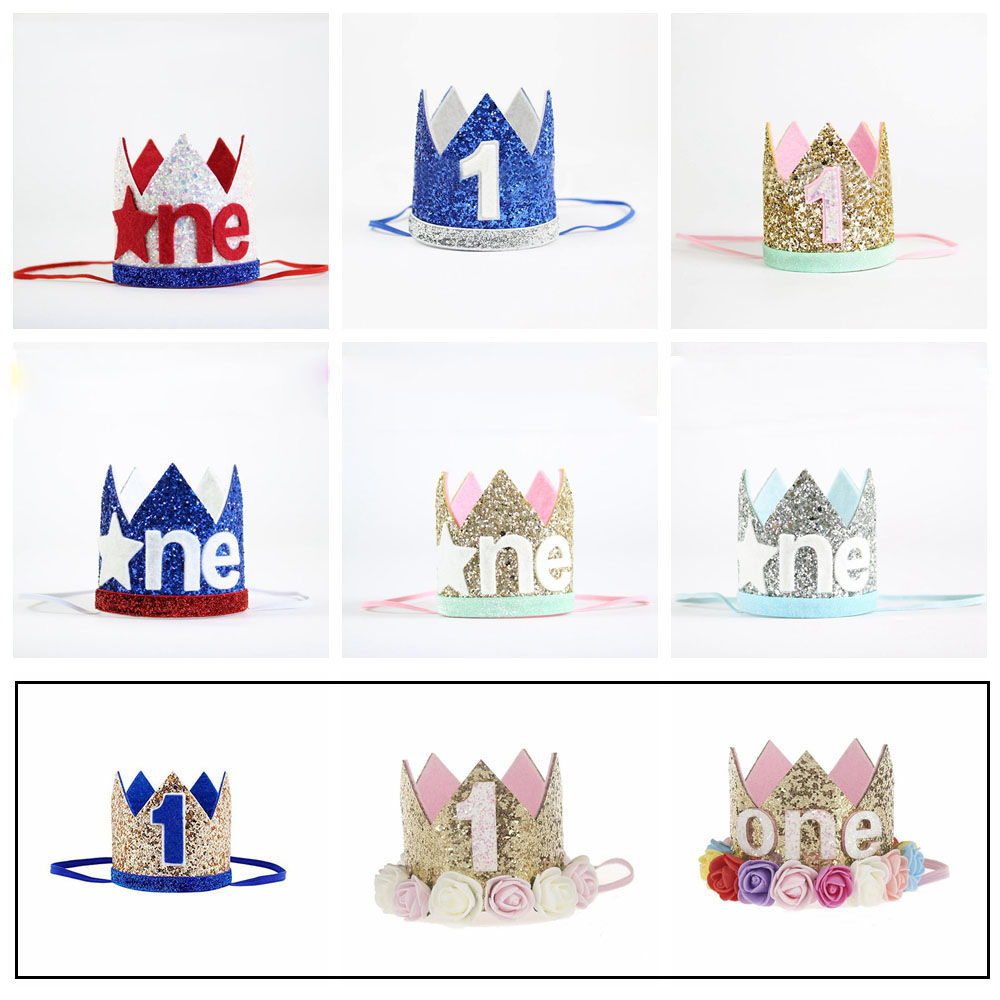 Mũ Sinh Nhật Hình Vương Miện Đính Kim Tuyến Lấp Lánh Cho Bé 1 Tuổi