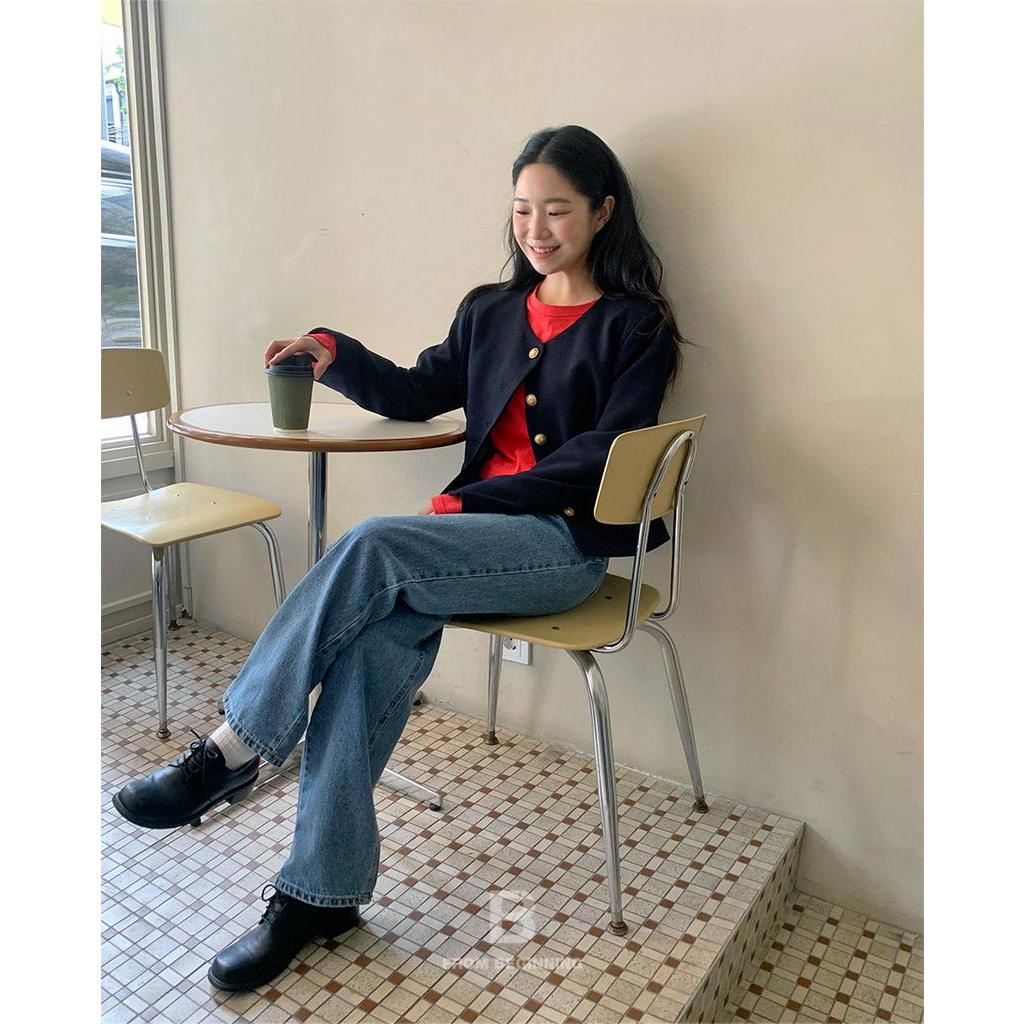 Áo Khoác Suit Dài Tay Cổ Tròn Đơn Giản Theo Phong Cách Retro Pháp 55214