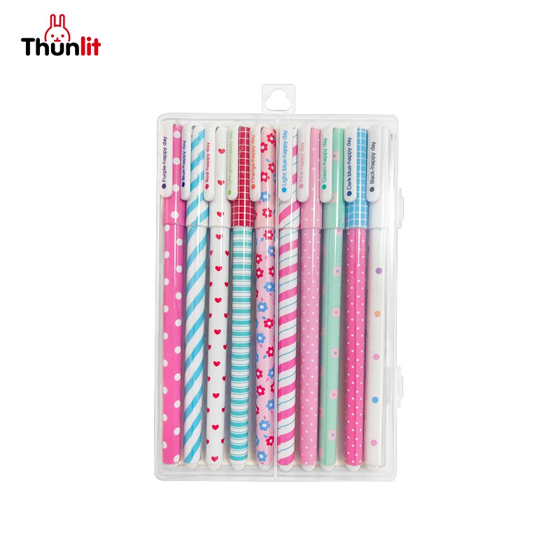 Bộ 10 bút gel màu Thunlit ngòi viết mượt 0.38mm với hoa văn dễ thương