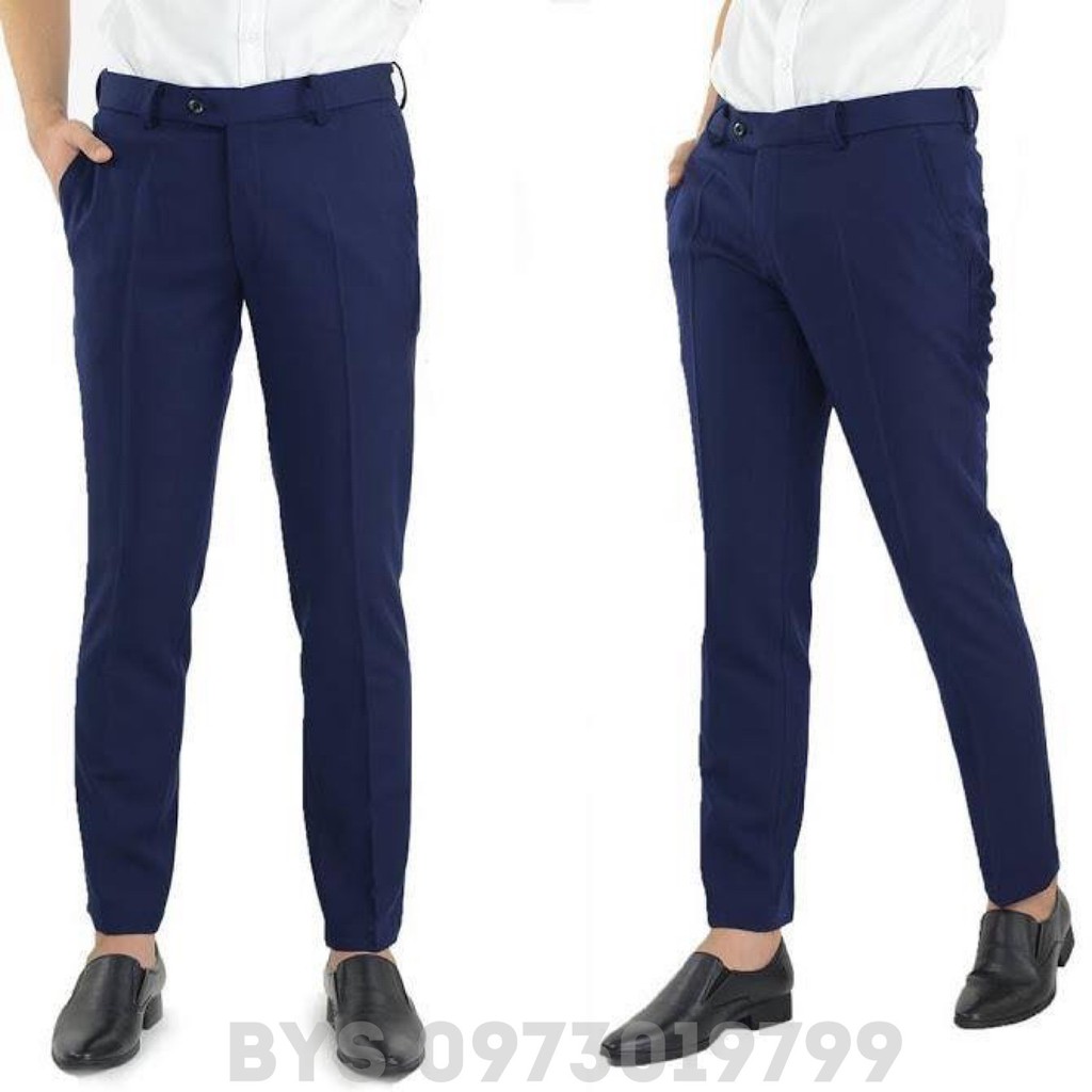 Quần tây nam ống côn hàn quốc xanh than không nhăn co dãn mang tôn dáng
