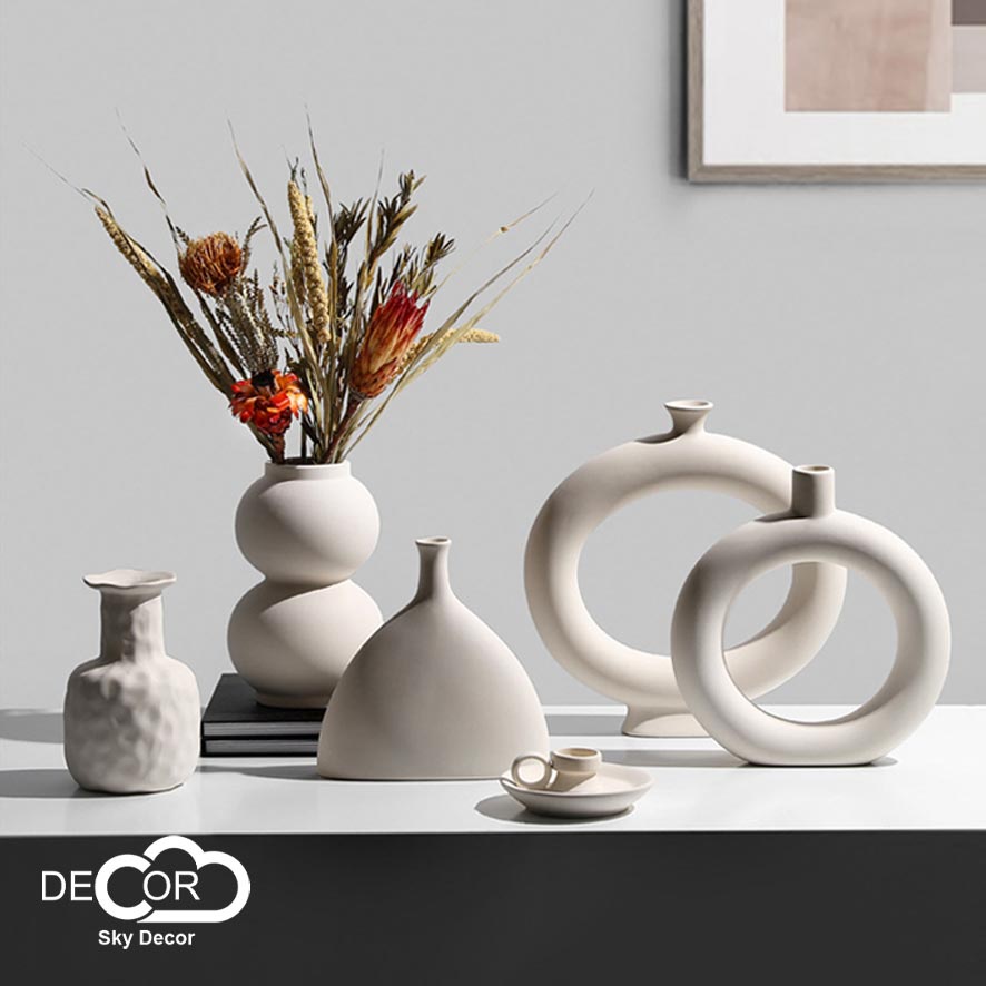 Lọ gốm cắm hoa minimalism Sky Decor - Bình gốm cắm hoa trang trí phòng khách, nhà cửa, phong cách Hàn Quốc