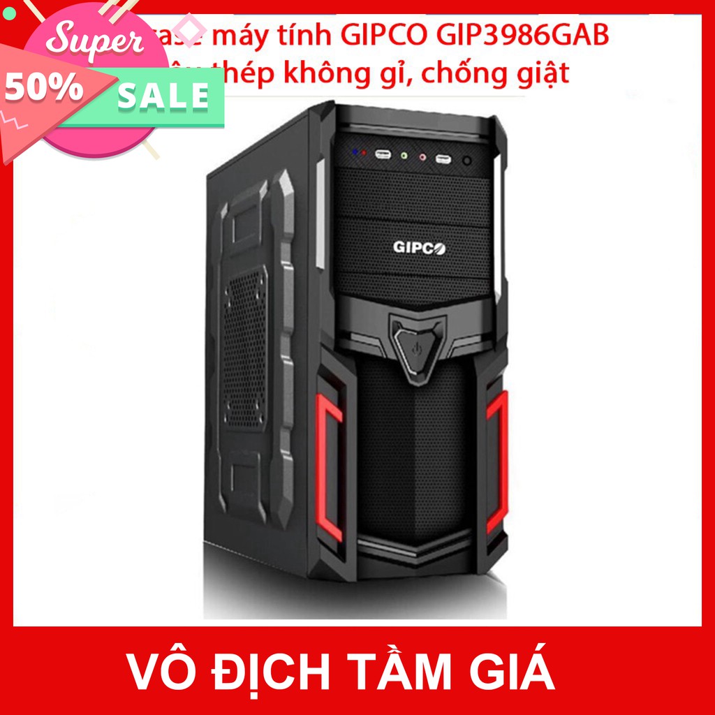 Vỏ case máy tính GIPCO GIP3986GAB - Vật liệu làm từ thép không gỉ - Chống giật - Bảo hành 12 tháng - Chính hãng