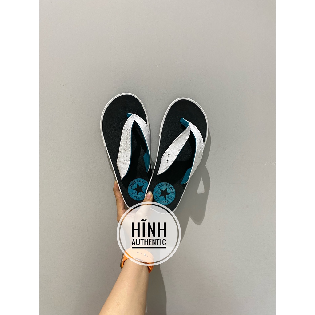 Dép Converse đen quai trắng logo xanh mạ chính hãng