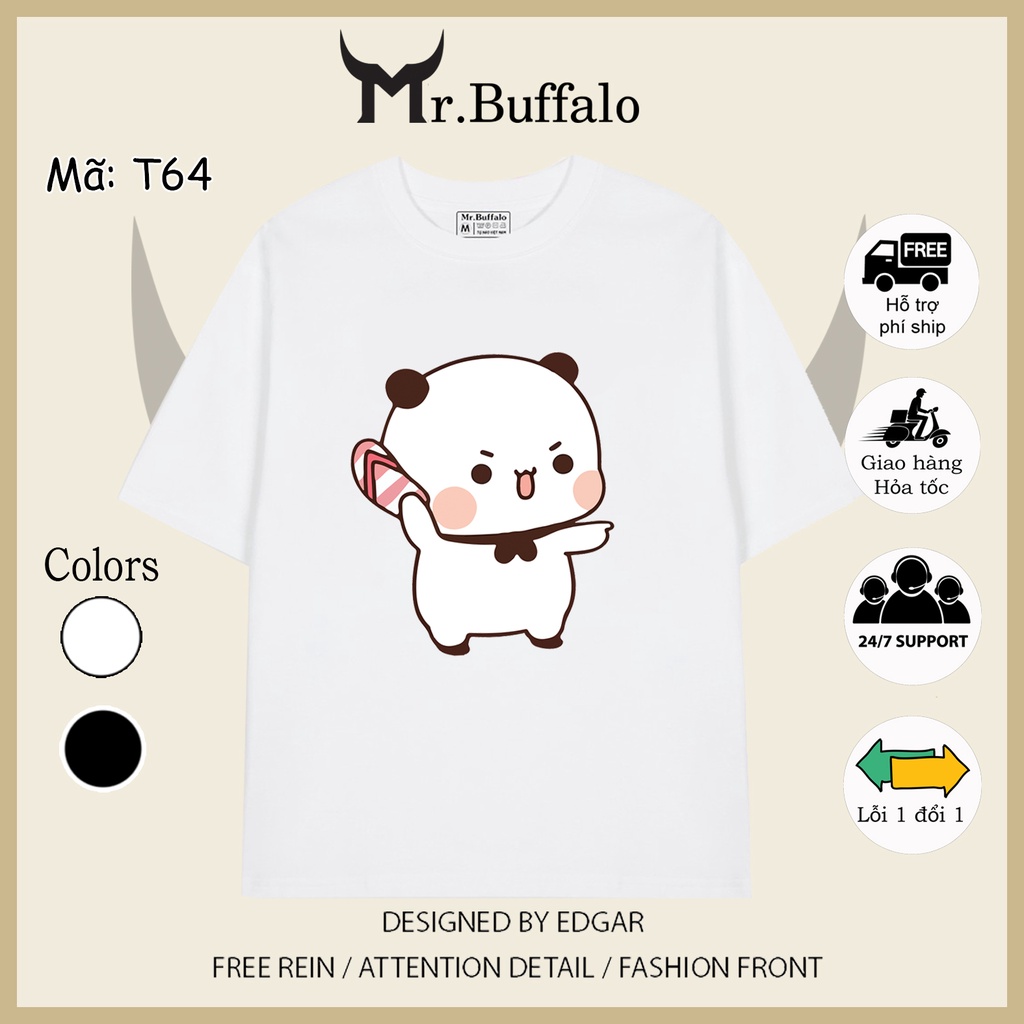 Áo đôi , áo thun cặp nam nữ tay lỡ Unisex Gấu form rộng vải cotton T64T65- Mr.Buffalo
