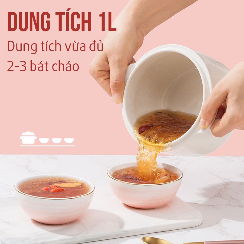 Nồi Nấu Cháo Chậm Nồi Hầm Điện Cách Thủy Dung Tích 1L Tiết Kiệm Điện