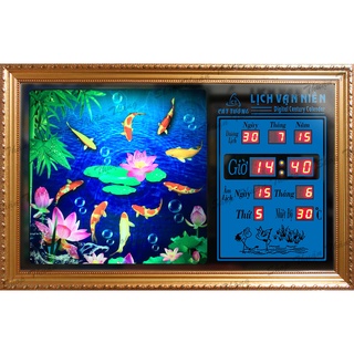 Đồng hồ Lịch Vạn Niên điện tử - Cửu Ngư Quần Hội 55003_(KT55x35x7cm)_Có 2 Loại (Không Remote đèn và Có Remote đèn )