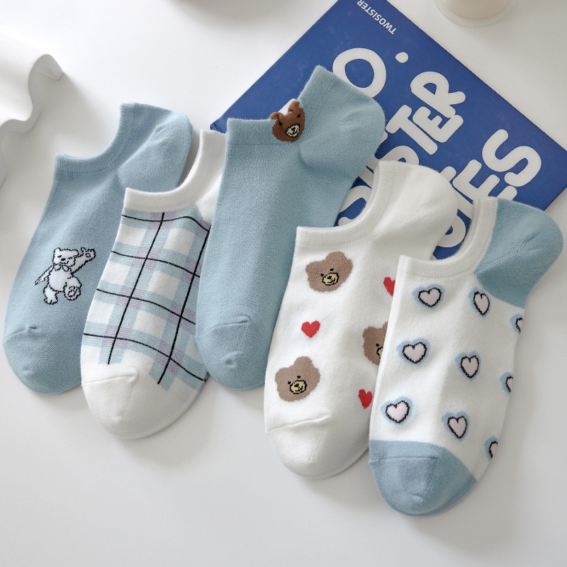 Vớ tất nữ cố ngắn gấu thỏ hoa Ulzzang vải cotton nhiều mẫu