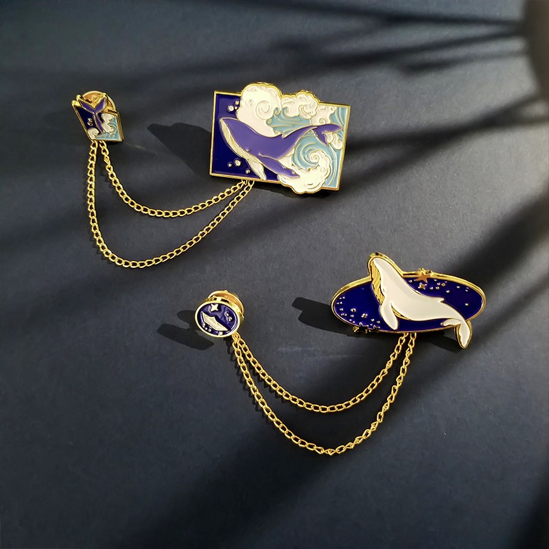 Ghim cài QIHE JEWELRY họa tiết mặt trời mây ngôi sao cá voi hoạt hình bằng kim loại dành cho gắn trang trí balo