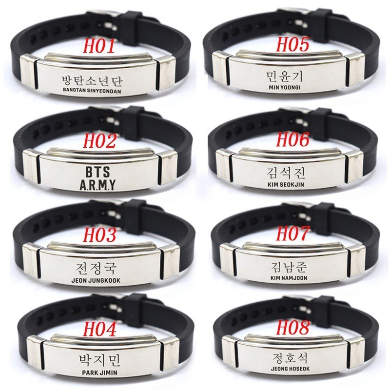 Vòng tay silicon mặt họa tiết Kpop Bts Bangtan Boys Jungkook J-Hope Jin làm từ thép không gỉ