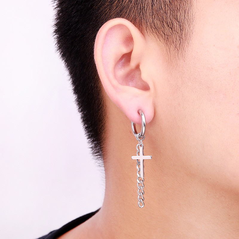 Khuyên Tai Thánh Giá, Bông Tai Nam Cross Chain Earrings/Earcuffs (giá 1 chiếc)