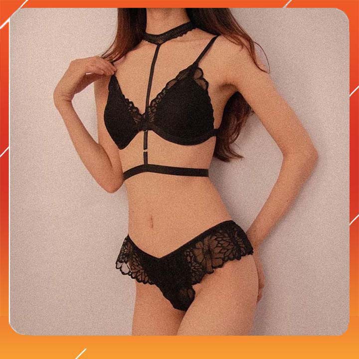 [RẺ VÔ ĐỊCH] Bộ đồ lót ren không gọng Set bralette đen kèm chocker