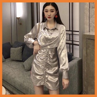 ♥️đầm,váy nhún bèo buộc eo2 màu fzsize