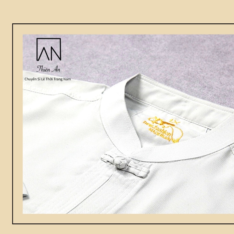 Áo cổ tàu nam trung niên áo sơ mi nam cổ tàu chất đũi thoáng mát thêu rồng phượng cao cấp