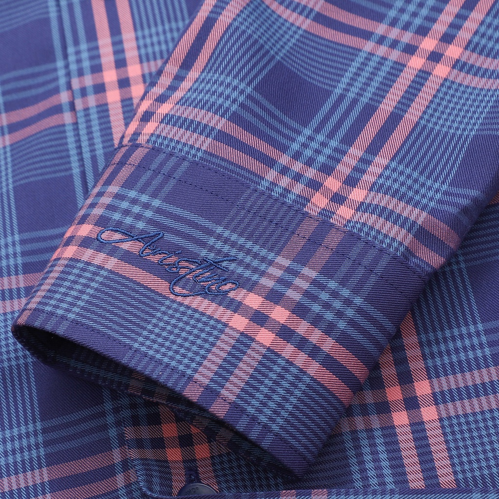 Áo sơ mi dài tay nam Aristino phom slim fit, thiết kế tà lượn, họa tiết kẻ cam nổi bật - ALS19402