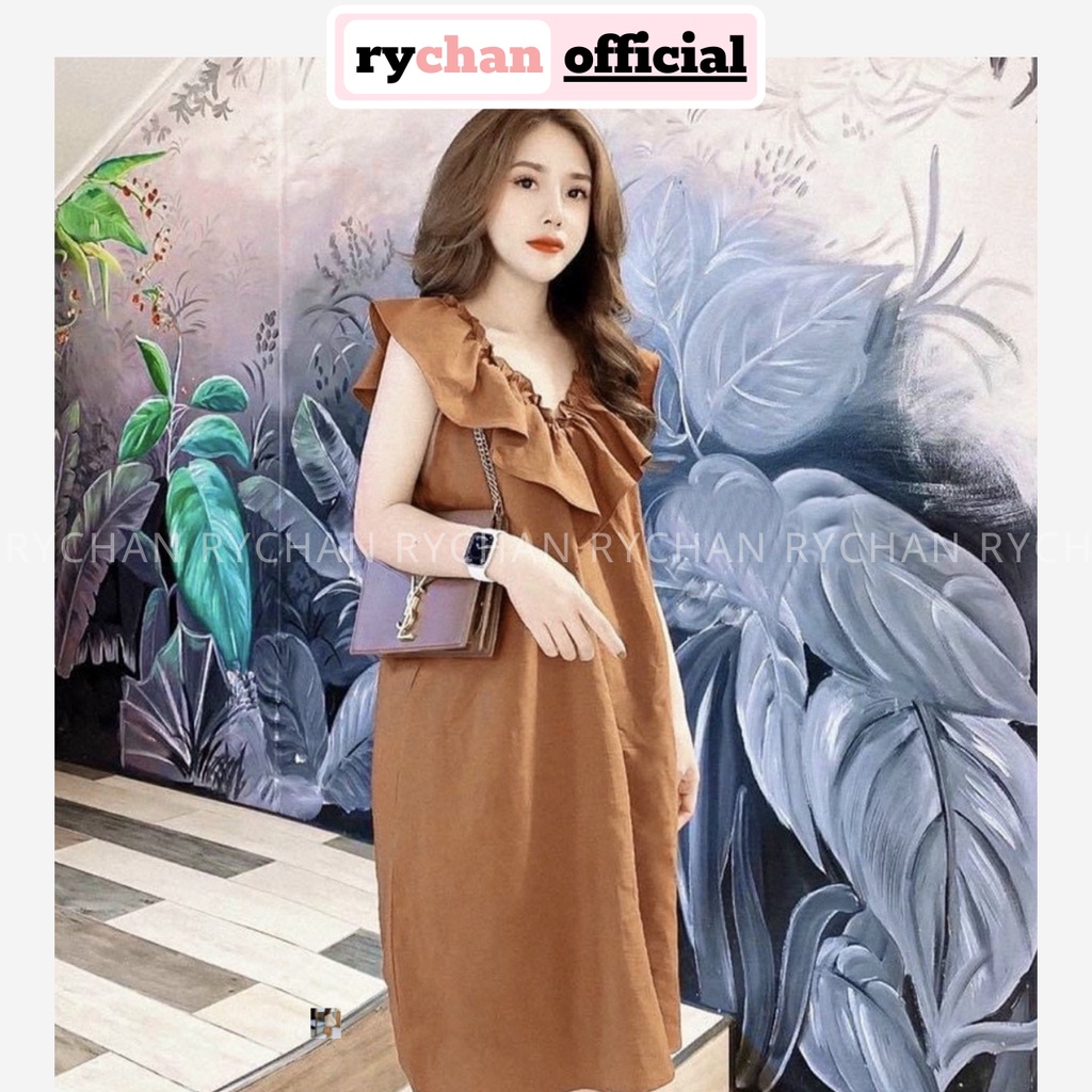 Đầm Suông Midi Cổ V Viền Bèo Không Tay 2 Màu [Ảnh Thật Cuối] - DS0076