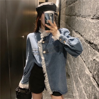 áo sơ mi denim viền ren koreastyle