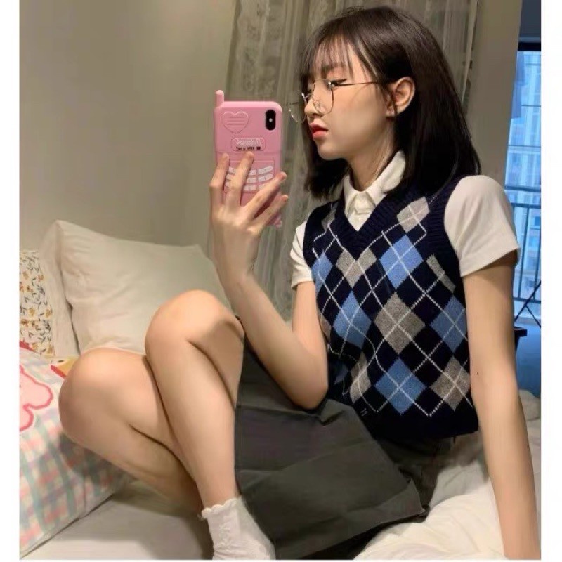 Áo gile len croptop nữ body ulzzang họa tiết zigzag , Áo nữ khoác thu đông (ảnh thật/video) | BigBuy360 - bigbuy360.vn