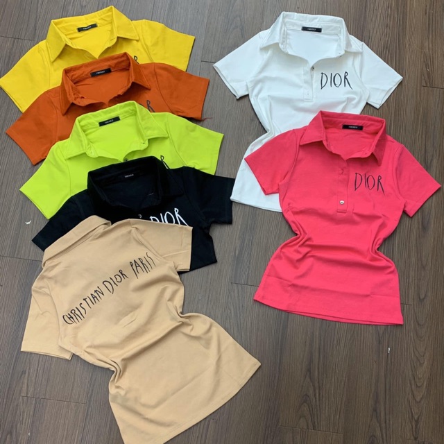 [ Mã WASTAPR giảm 10K đơn 50K] Áo thun cổ bẻ nữ in 2 mặt hình thật chất porip mịn y hình - Carotshop