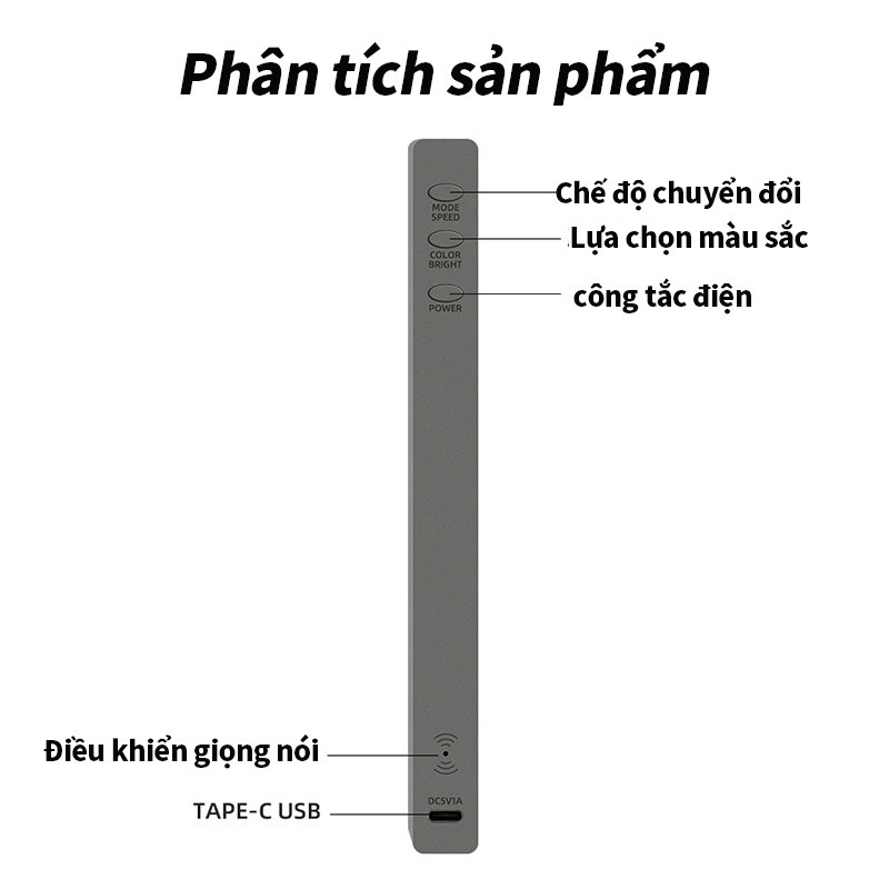 Thanh LED RGB Điều Khiển Bằng Giọng Nói, Nháy Theo Nhạc, 16 Triệu Mầu, Trang Trí Bàn Làm Việc, Xe Hơi