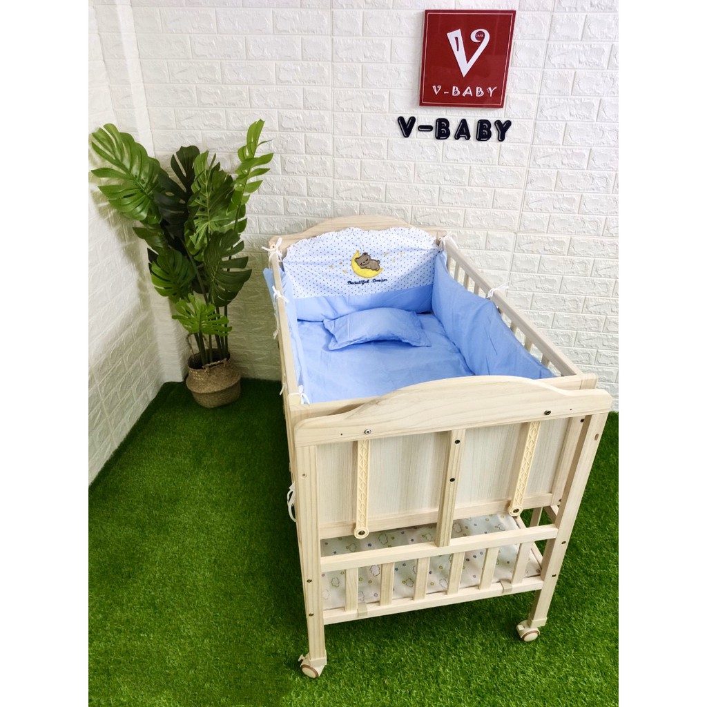 [TẶNG QUÂY ĐỆM + MÙNG ĐA NĂNG] Giường nôi Vbaby F5