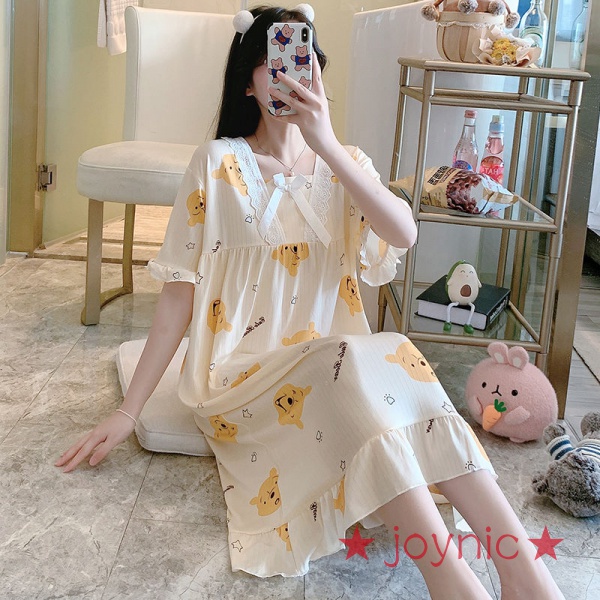 Đồ ngủ tay ngắn phối ren dễ thương thời trang mùa hè cho nữ | BigBuy360 - bigbuy360.vn