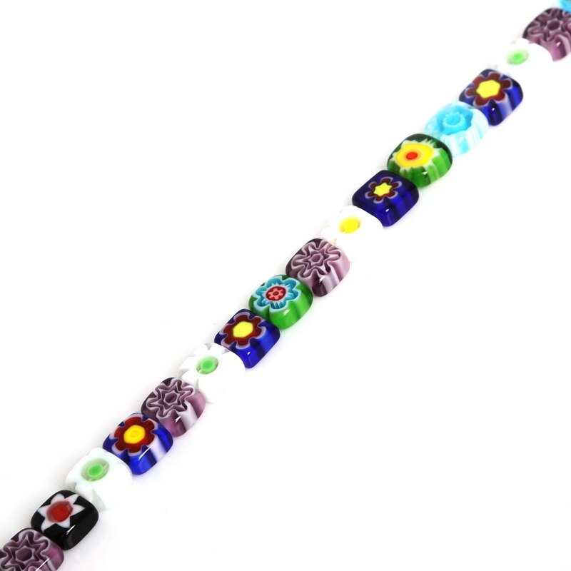 Hạt thủy tinh hình vuông dẹt họa tiết hoa 4 / 6 / 8mm dùng làm trang sức diy