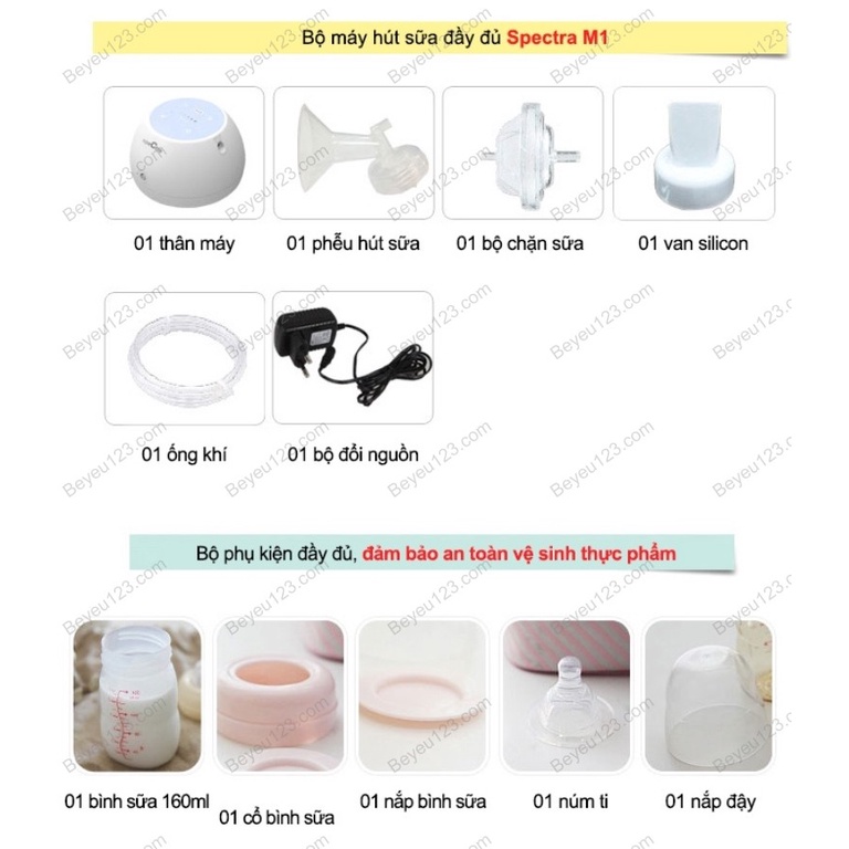 (Bảo hành 24 tháng) Máy hút sữa điện đơn Spectra M1 tích pin sạc (Sản xuất tại Hàn Quốc)