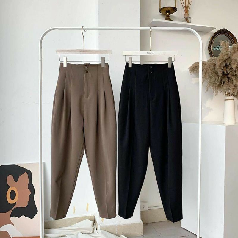 Quần baggy 2 khuy xếp ly cạp liền chất vitex đẹp, quần tây công sở mẫu mới (6316)