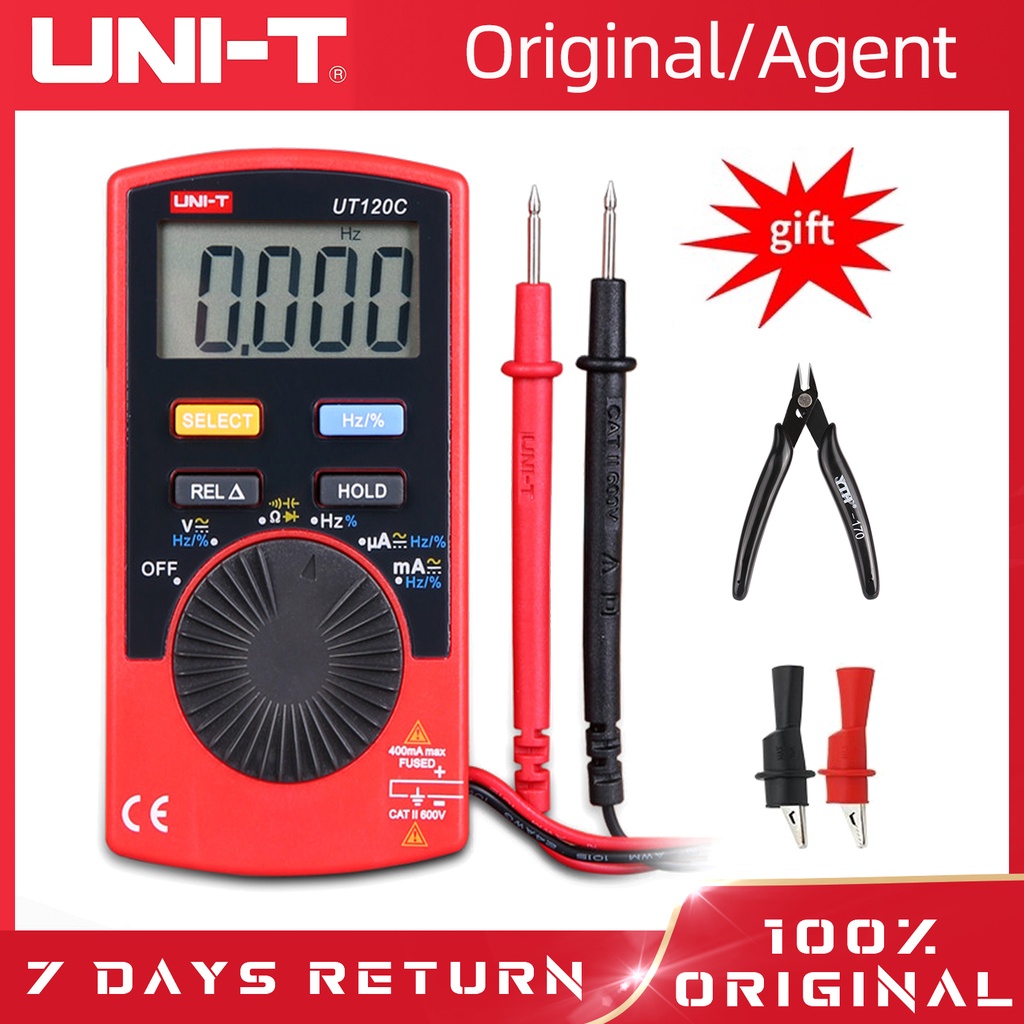 【100%Original Agent】Easy Carry  UNI-T UT120C Mini Pocket size  600V 400mA Digital multimeter  Tester Voltage Current Meter  Resistance Capacitance Meter