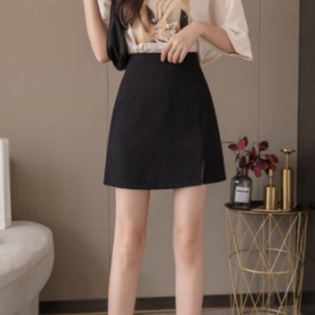 Váy Chữ A Ngắn Lưng Cao Xẻ Tà Madela 2 Lớp Dày Dặn Văn Phòng Công Sở, Chân Váy Xẻ Tà Kiểu Chữ A Có Quần Trong Chống Lộ