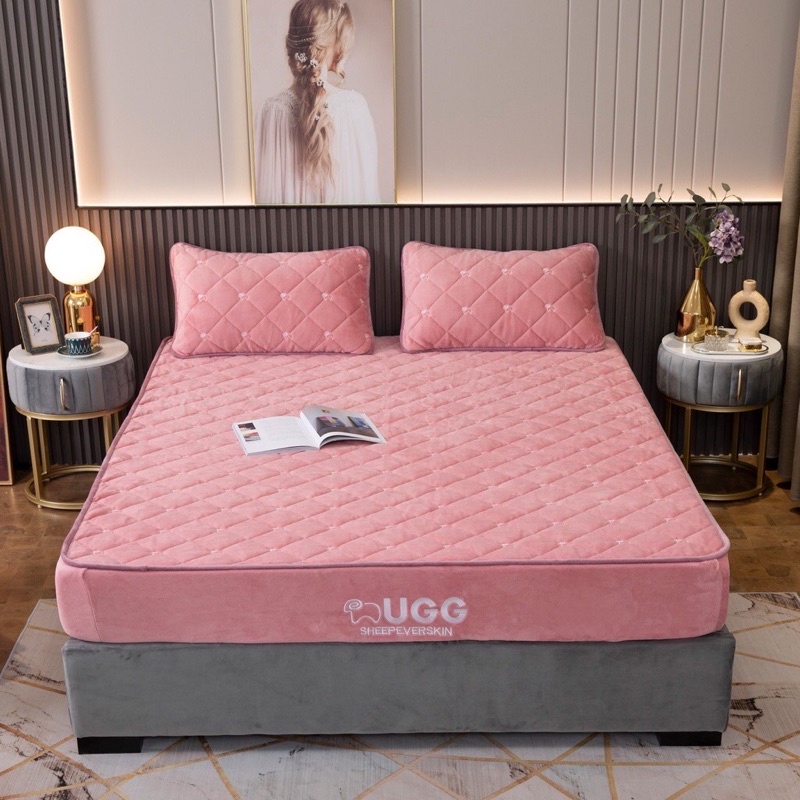 THẢM NỈ NHUNG UGG BO CHUN BỌC ĐỆM TẶNG KÈM 2 VỎ GỐI