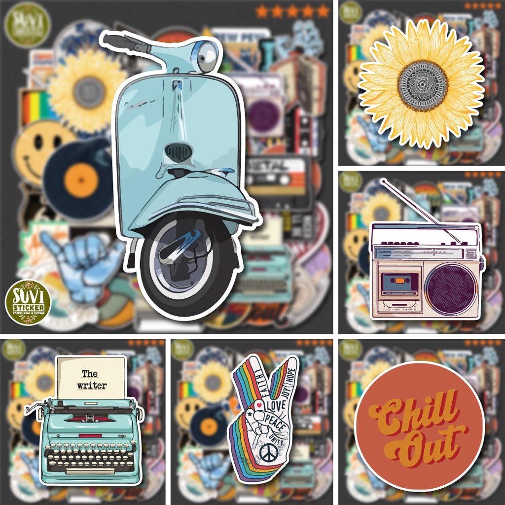 50 Sticker Vintage Mix 2 chống nước sticker dán laptop, điện thoại, đàn guitar, mũ bảo hiểm, vali. MSP:SV11