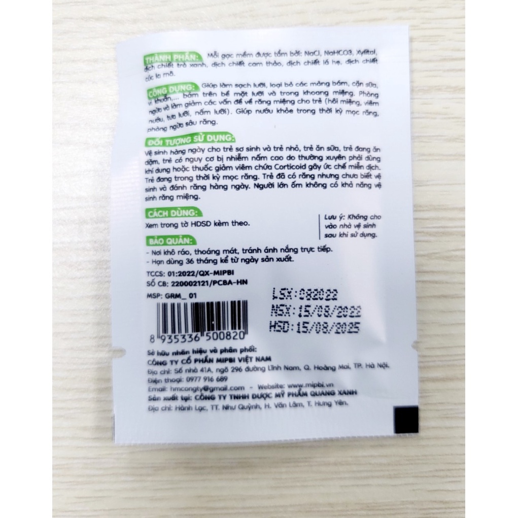 [Bán Gói Lẻ] Gạc răng miệng Mipbi cho trẻ từ sơ sinh