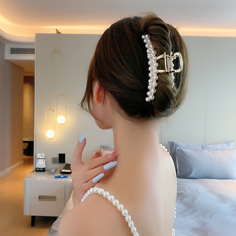 Kẹp tóc càng cua kim loại cỡ lớn đính ngọc trai phong cách hàn quốc mã PK-017