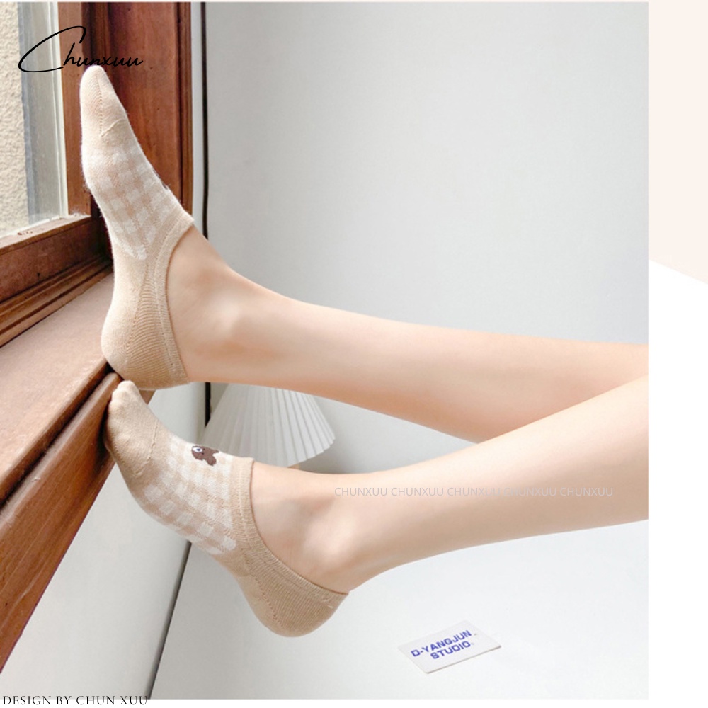 Tất cổ ngắn nữ đi giày, hài, họa tiết gấu nâu đáng yêu ChunXuu T07