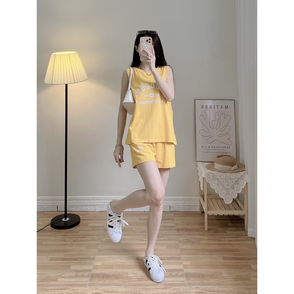 Bộ thể thao nữ sát nách chất vải cotton cao cấp không nhàu, năng động đủ màu đủ size Choose Us 002