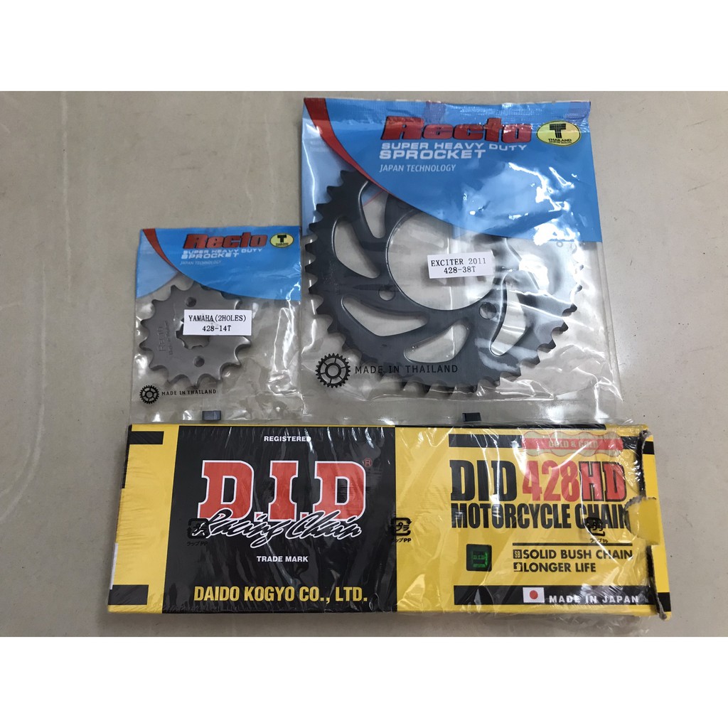 Bộ nhông, sên, dĩa Exciter 135(5 số)( nhông14, dĩa 38, sên vàng DID428HD 10ly)