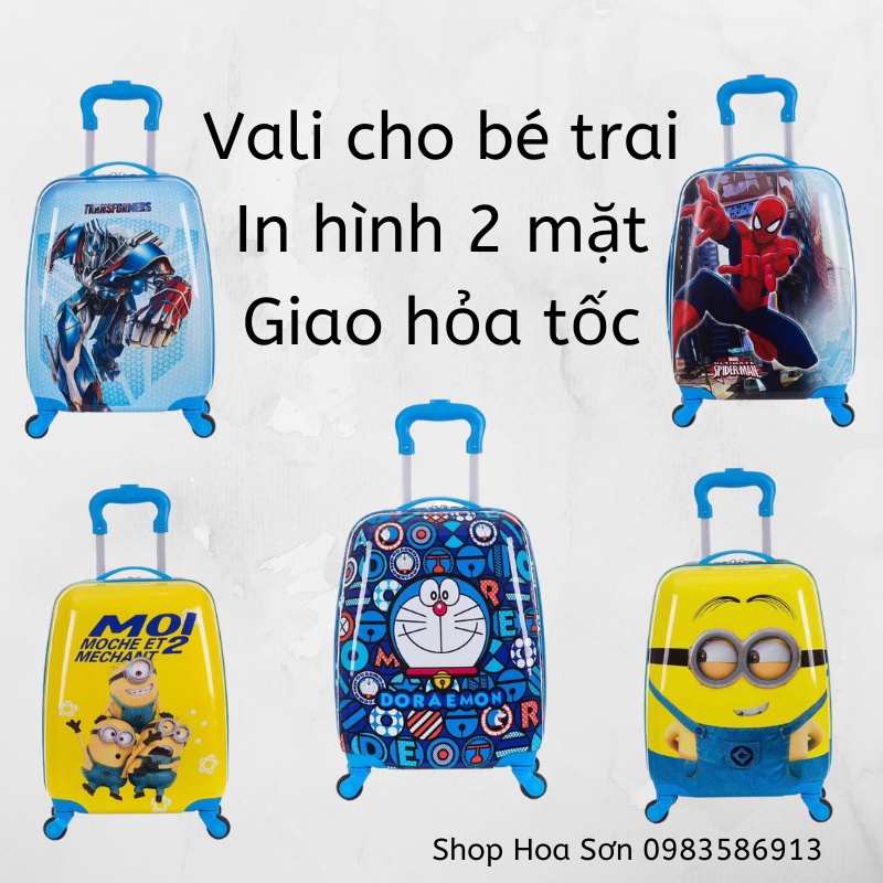 Vali cho bé nhiều mẫu trai và bé gái hàng in 2 mặt cao cấp bánh xe xoay 360 độ