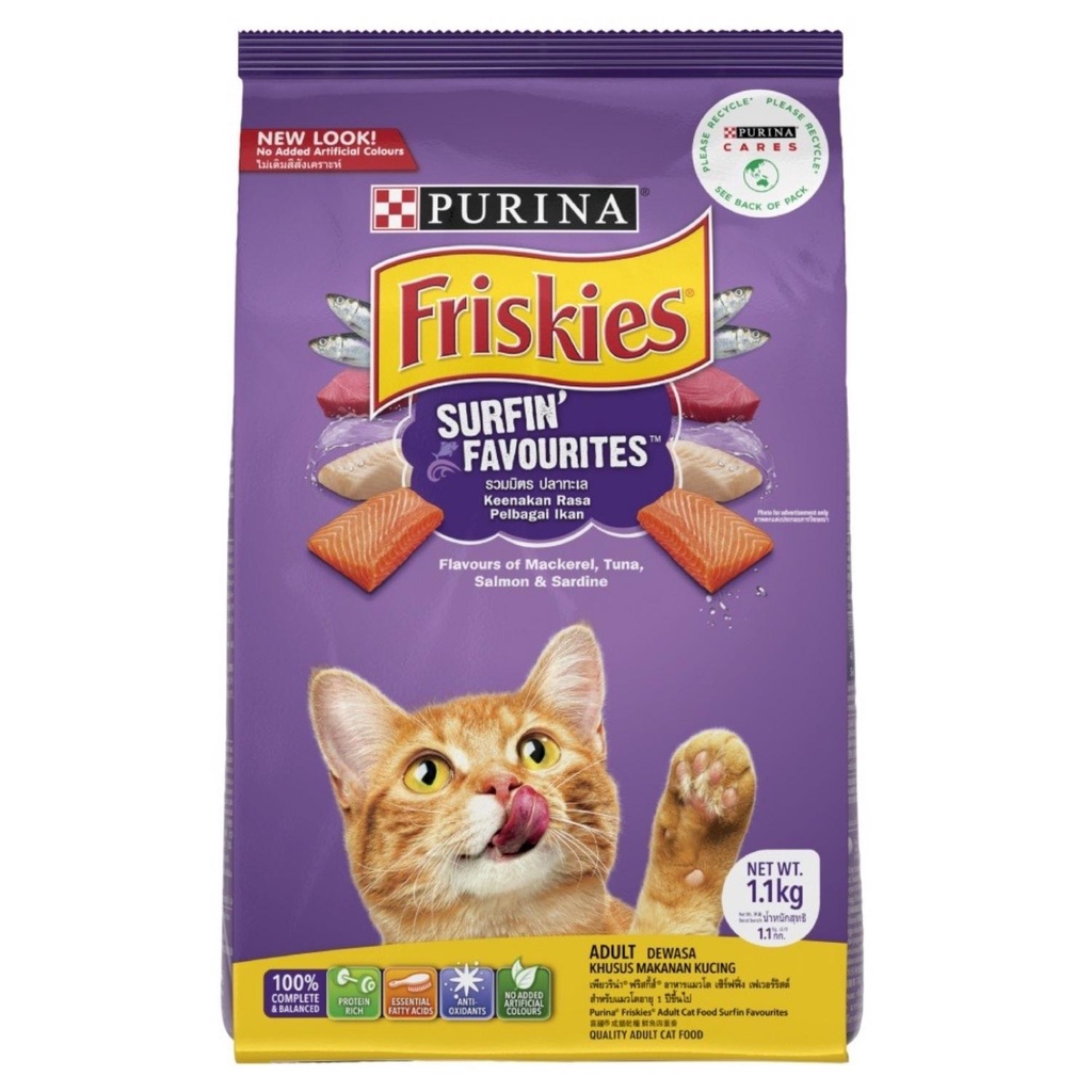 PURINA FRISKIES - THỨC ĂN HẠT KHÔ CHO MÈO CON VÀ MÈO TRƯỞNG THÀNH GÓI 1,1KG NHẬP KHẨU THÁI LAN
