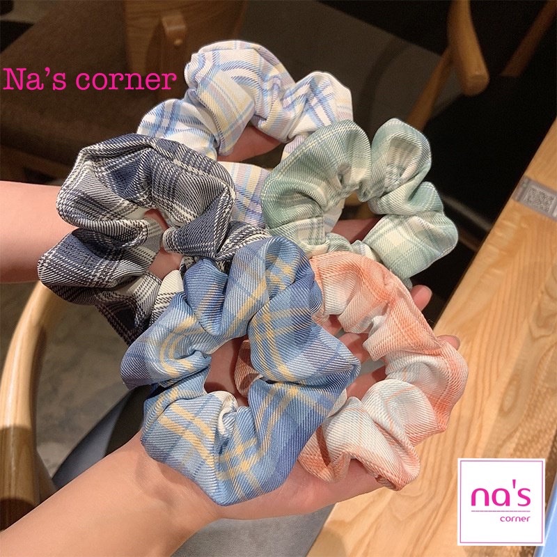 Thun cột tóc vải chun buộc màu caro năng động