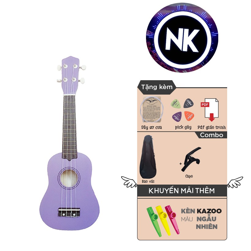 (MUA 1 ĐƯỢC 8) Đàn Ukulele Soprano 21" Full Phụ Kiện + Bao Vải + Capo + Kèn Kazoo