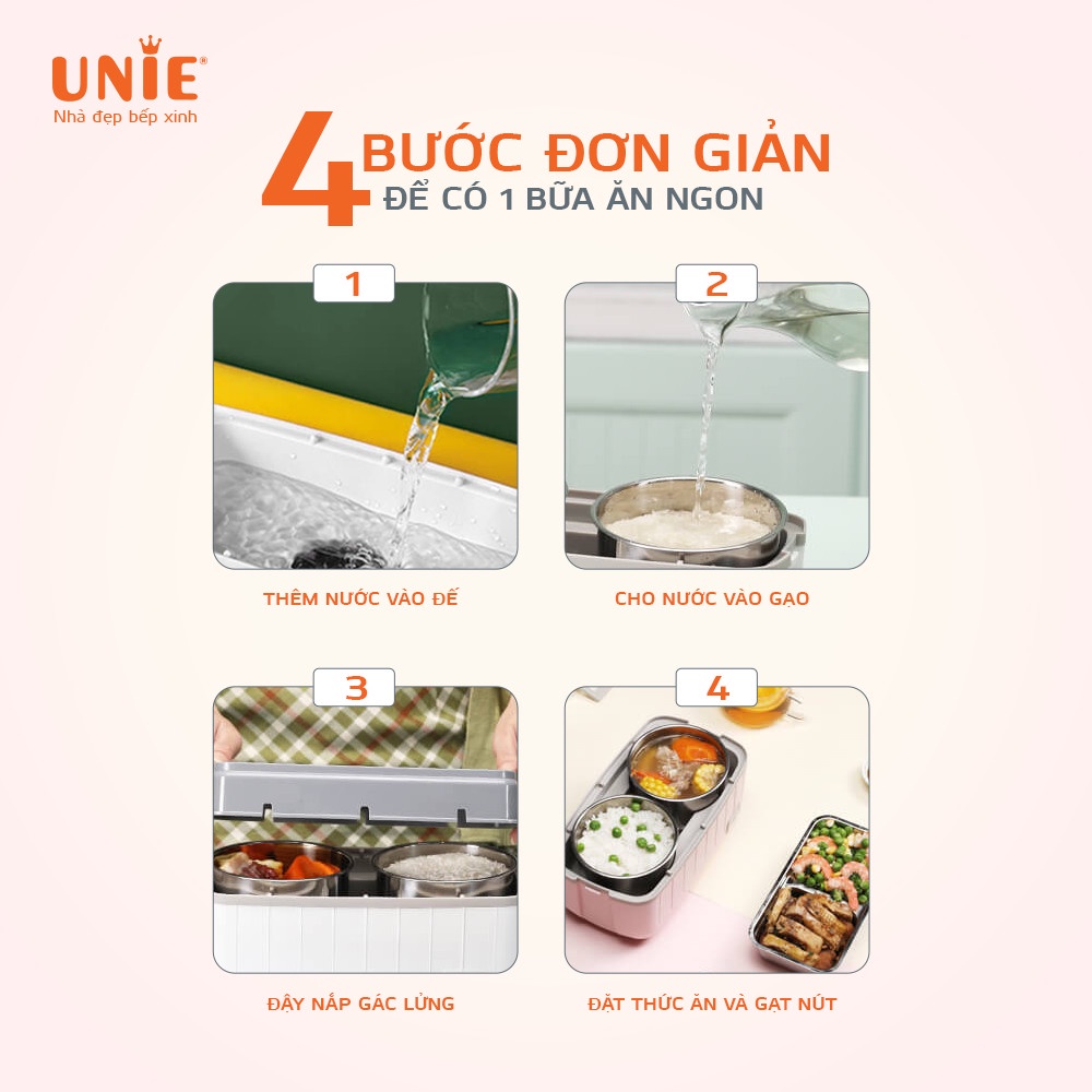 Hộp cơm văn phòng Unie UV-P1 đa chức năng hâm-hấp-nấu, 2 màu xinh xắn, công suẩt 300W