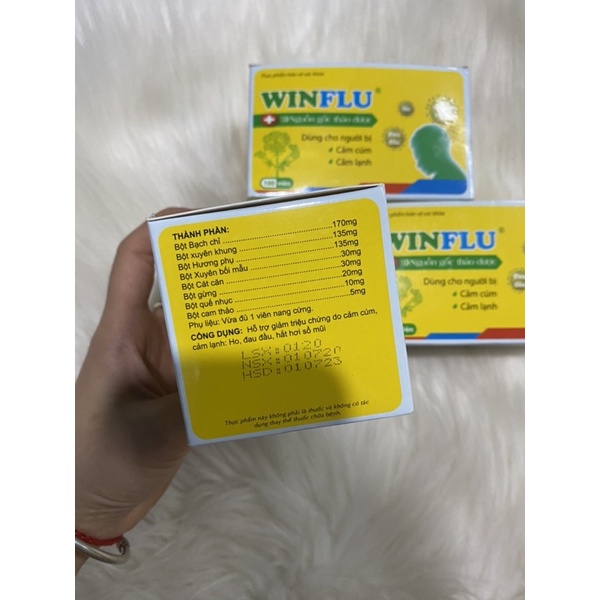Giảm cảm cúm WINFLU hộp 100v nang - Giảm cảm cúm, ho, đau đầu - Nguồn gốc hoàn toàn từ thảo dược