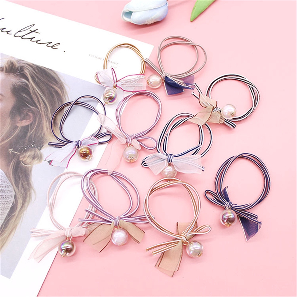 Dây thun buộc tóc bằng chất liệu cao su phối họa tiết sọc ngang đơn giản xinh xắn dành cho nữ