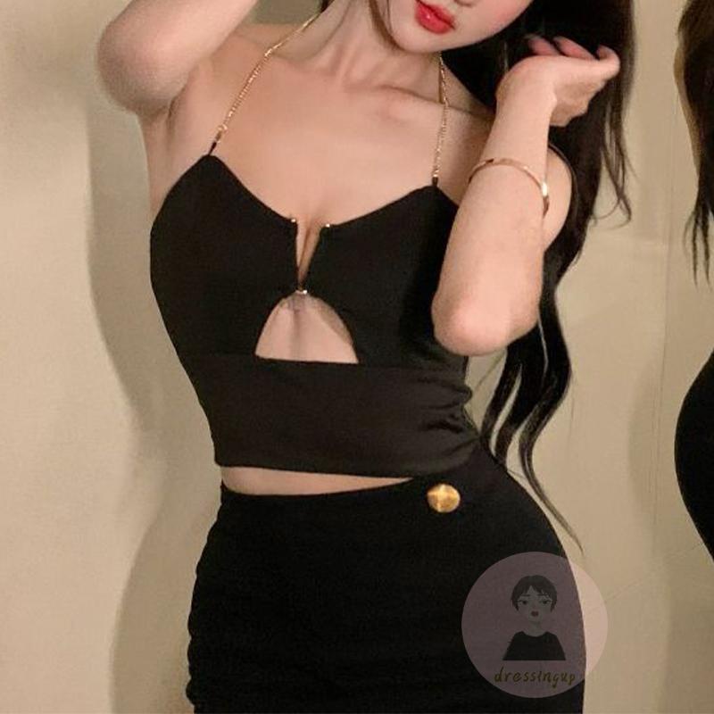 Áo Hai Dây Phối Dây Xích Dáng Ôm Phong Cách Mùa Hè Quyến Rũ Cho Nữ